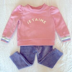 EUC Janie and Jack 12-18 month sweatshirt with velour ribbed leggings